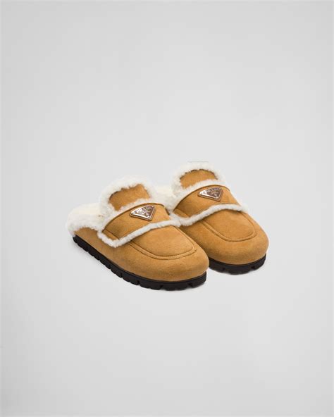 prada fur lined clogs women's|prada saffiano slippers.